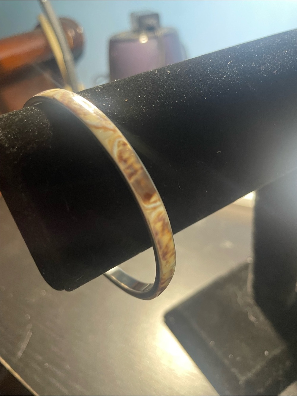 Marbled Cream and Brown Resin Bangle Bracelet - Women Jewelry